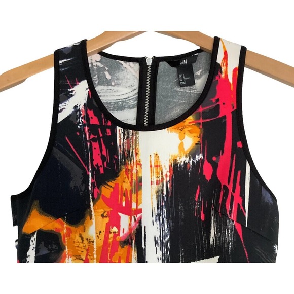 H&M Women's‎ Small Shift DRESS Sleeveless Abstract Print Multi Color Paint Brush - Picture 3 of 12
